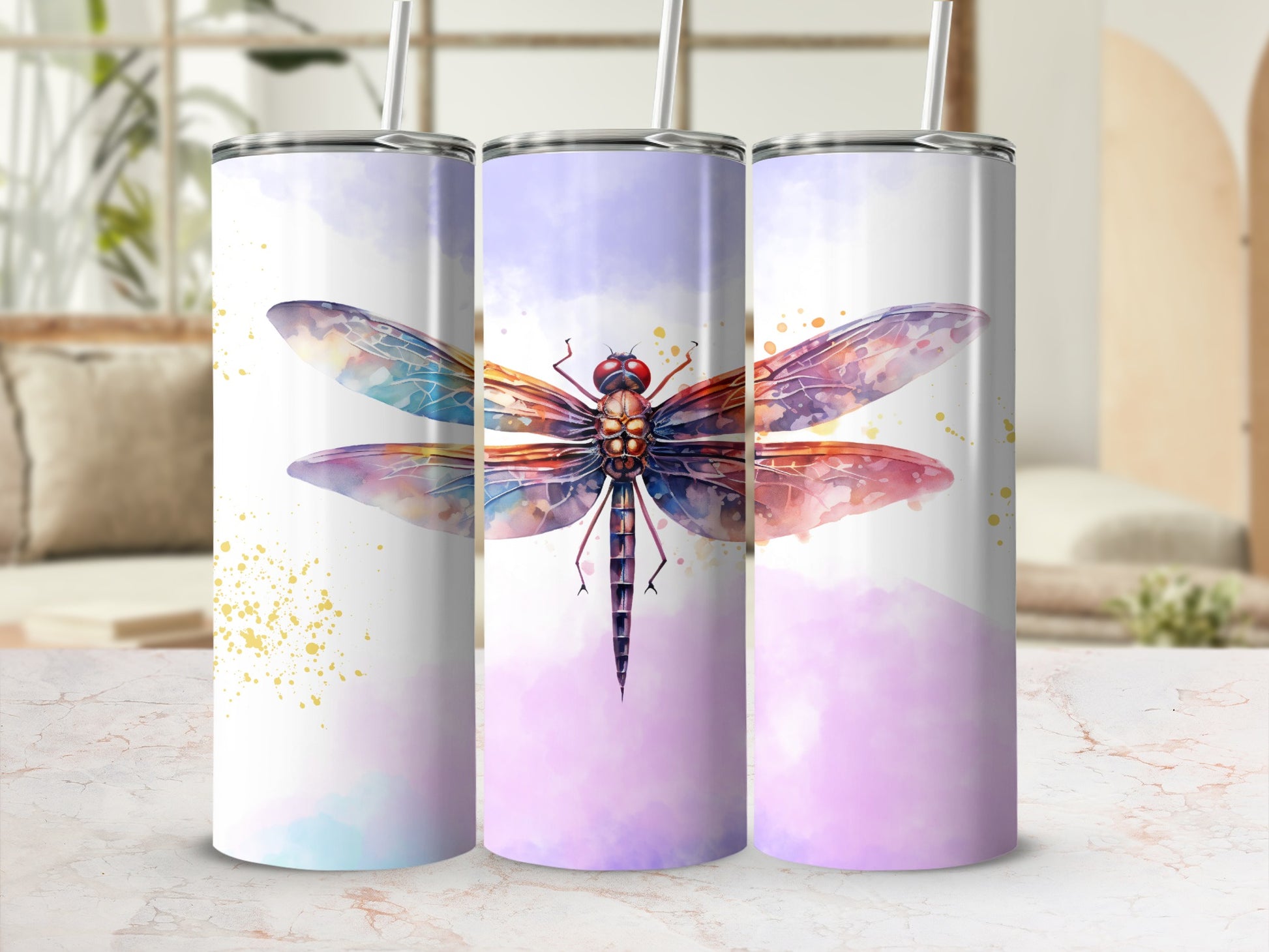 Vibrant Dragonfly Art on Multicolor Background Tumbler