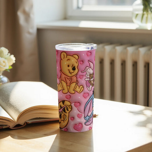 Winnie the Pooh Tumbler with Pink Hearts Design