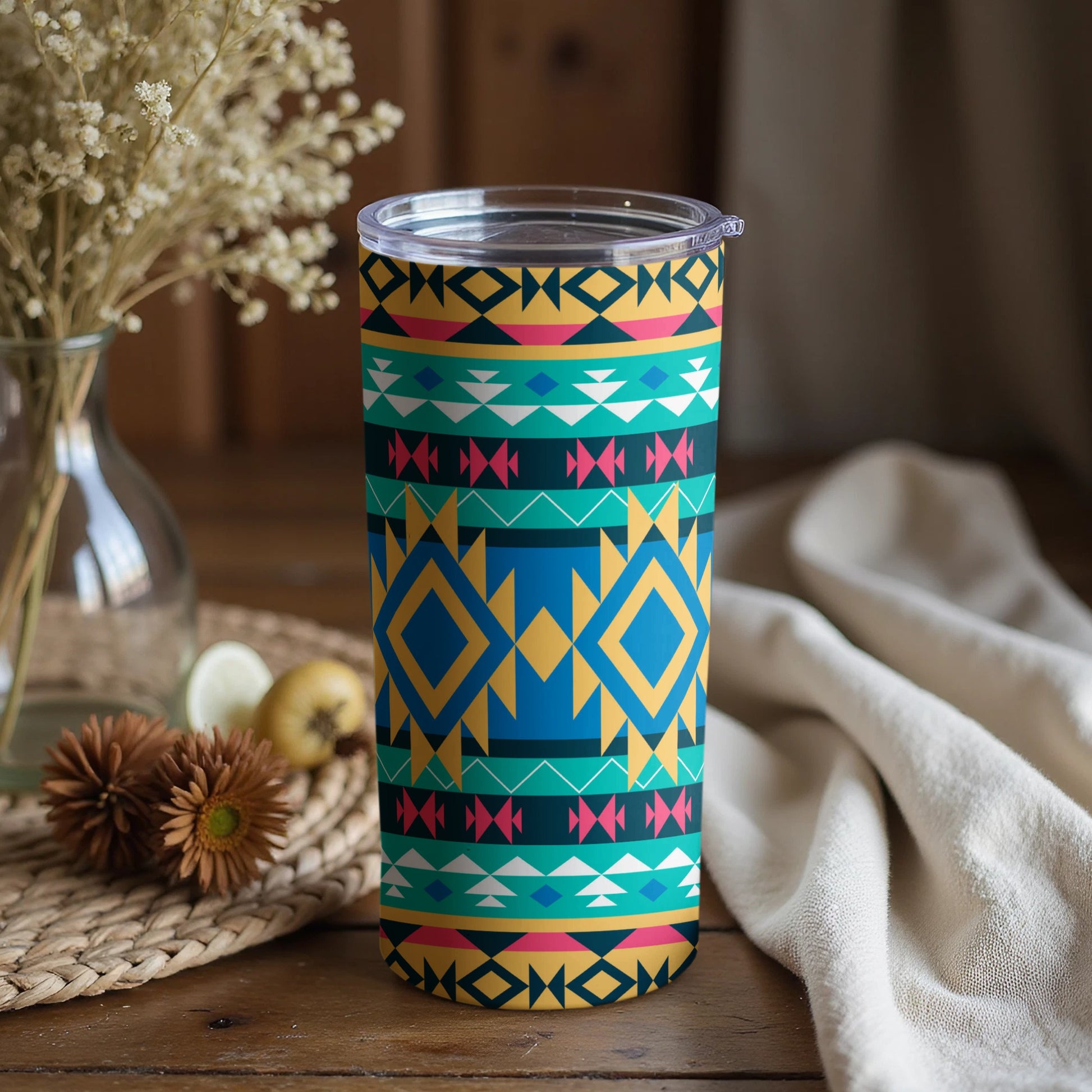 Geometric Patterned Aztec Design Insulated Travel Mug