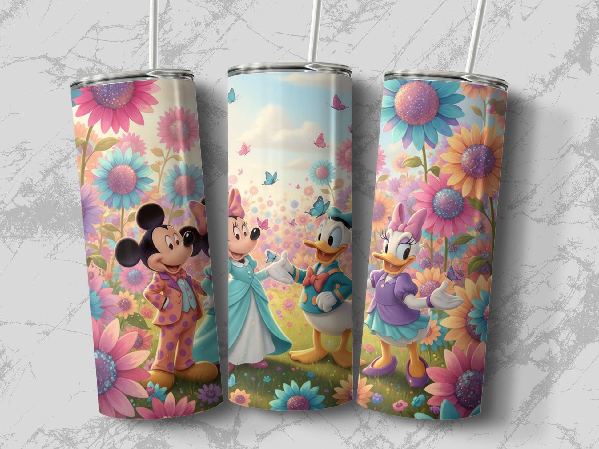 Colorful Character Floral Themed Insulated Tumbler Cups