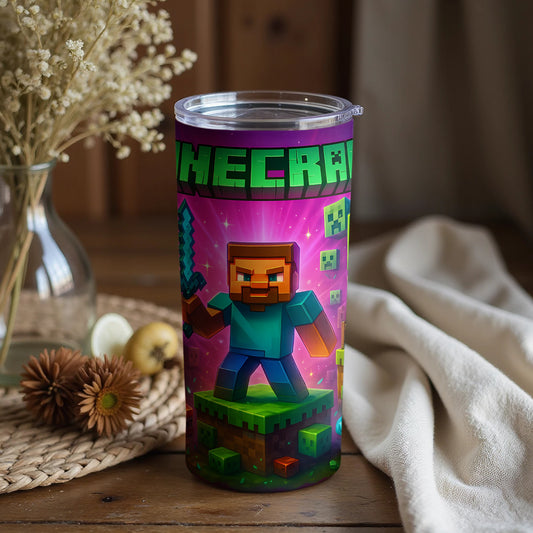 Vibrant Minecraft Gamer Scene Tumbler for Enthusiasts