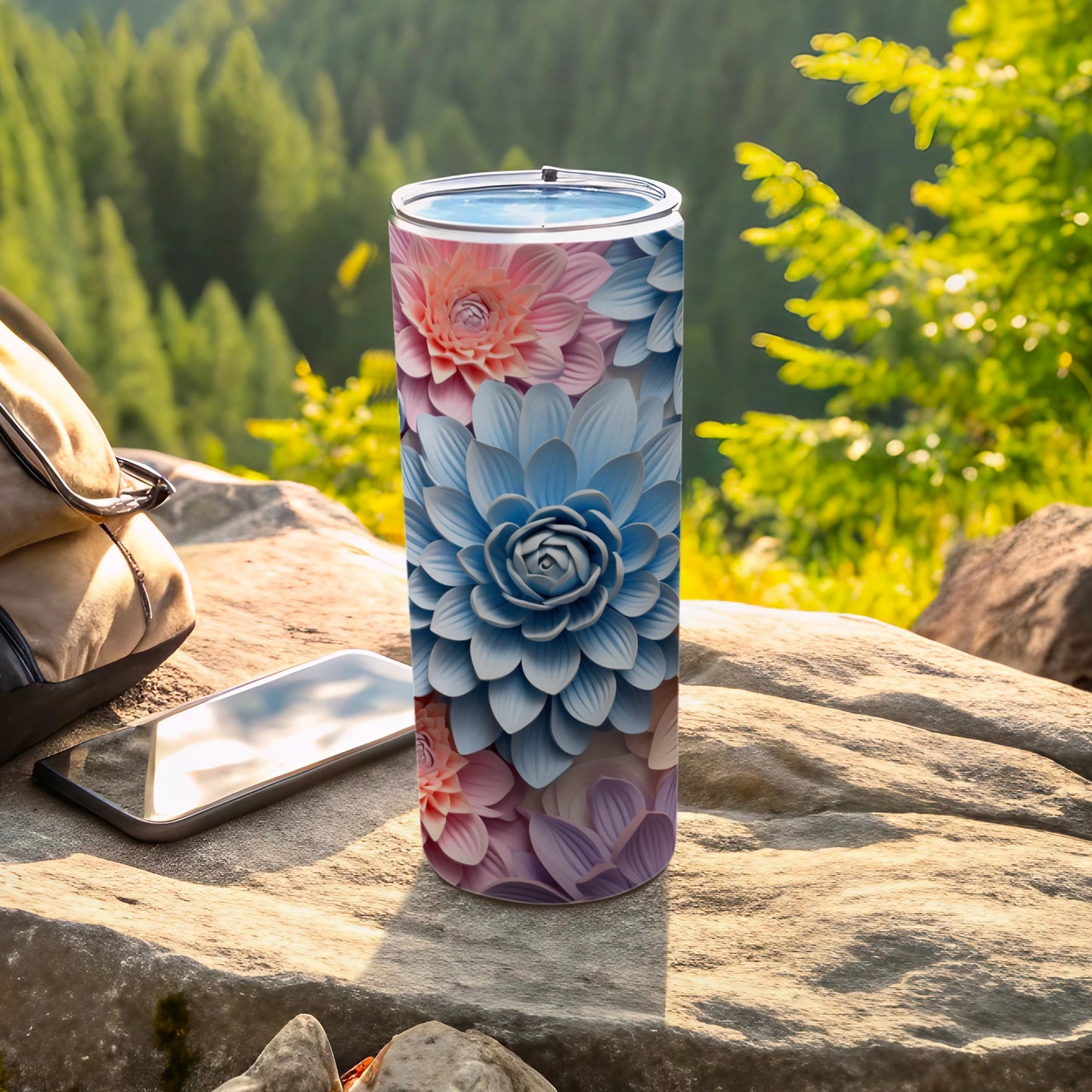 Pink Blue Purple Dahlia Floral Patterned Tumbler product type