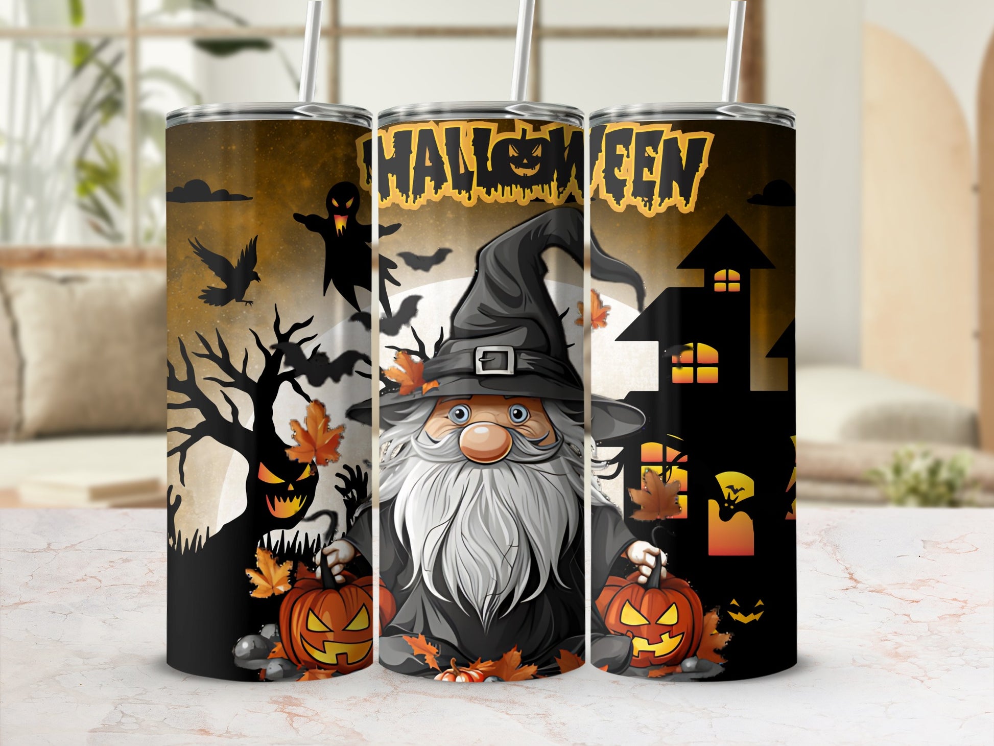 Halloween-themed spooky elements tall drink tumbler