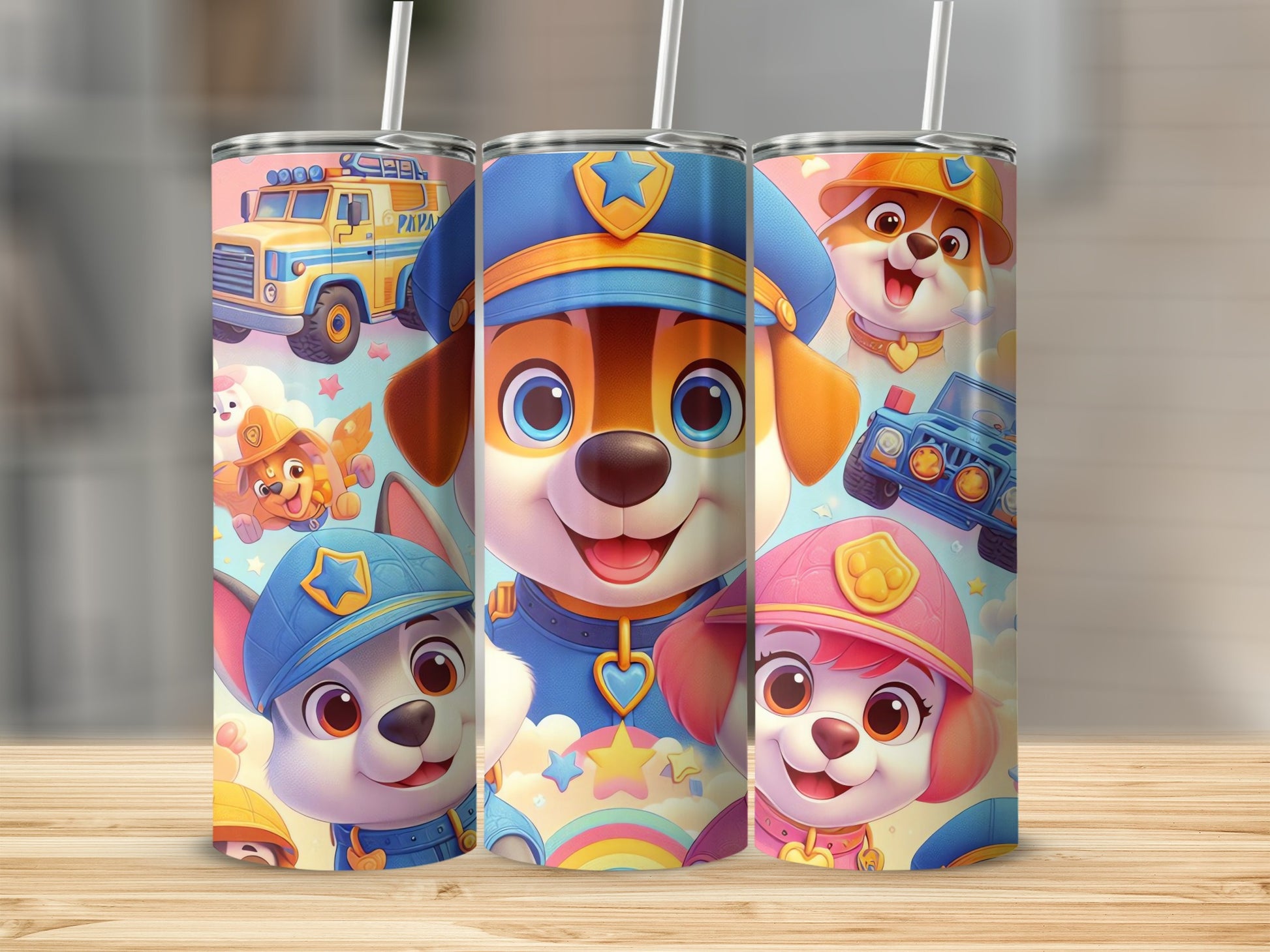 Cute Cartoon Dogs and Trucks Themed Tumbler Product