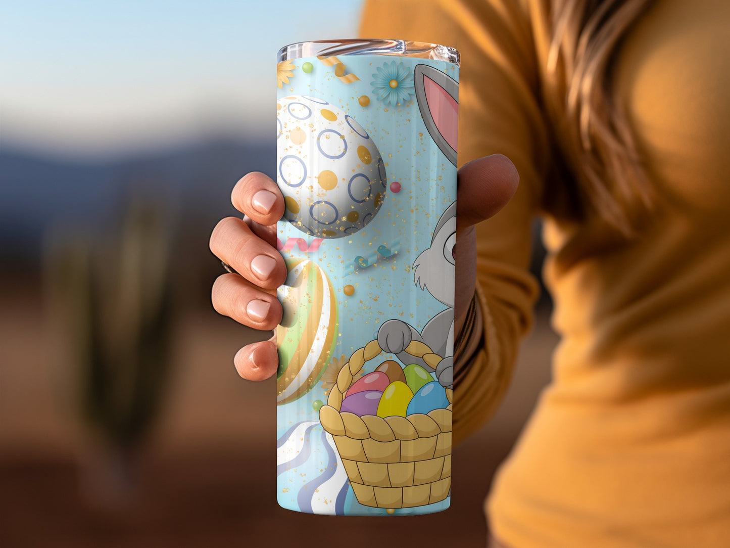 Easter Bunny and Eggs Themed Tumbler product