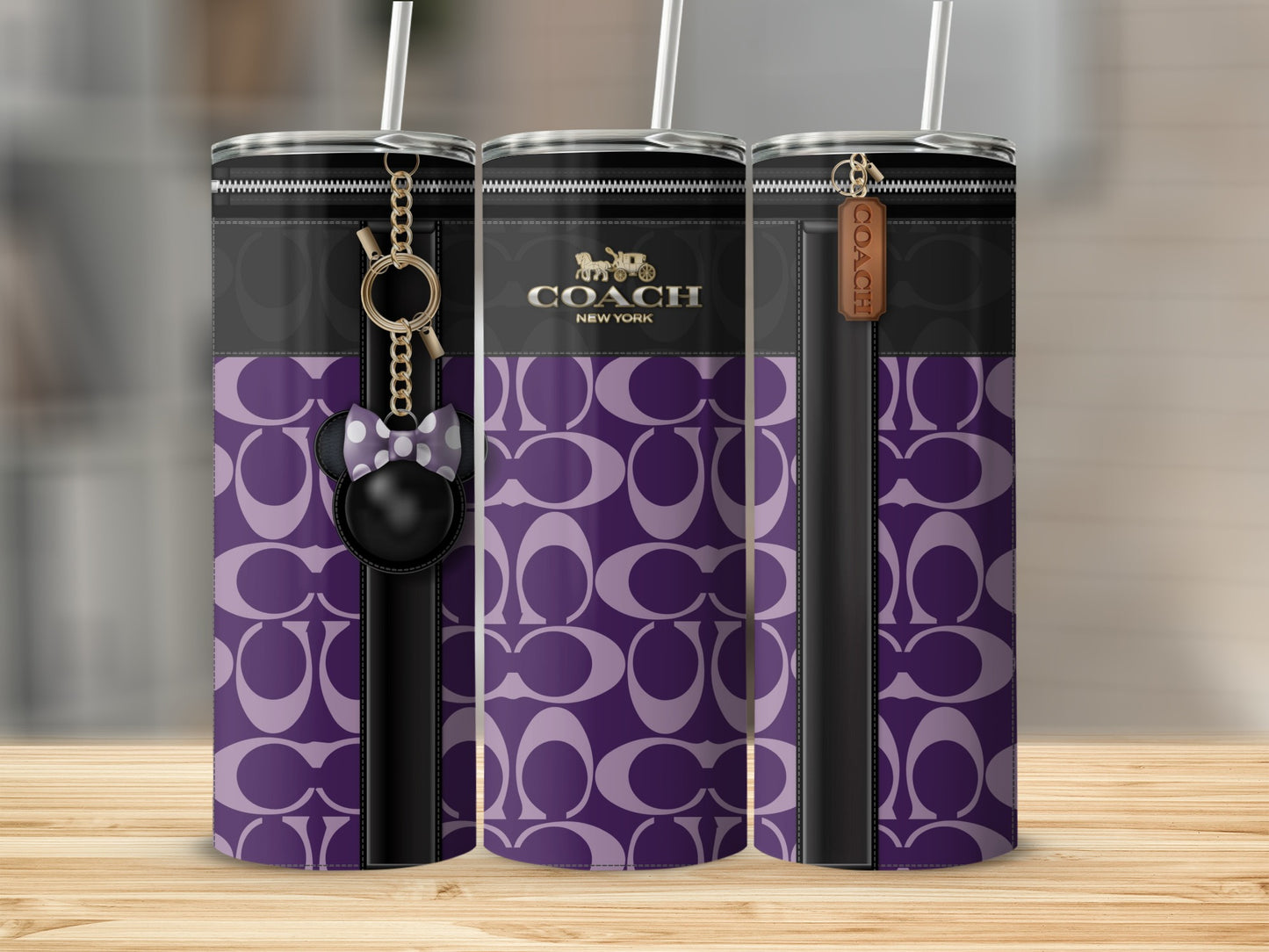 Purple and Black Coach Patterned Tumbler Flask
