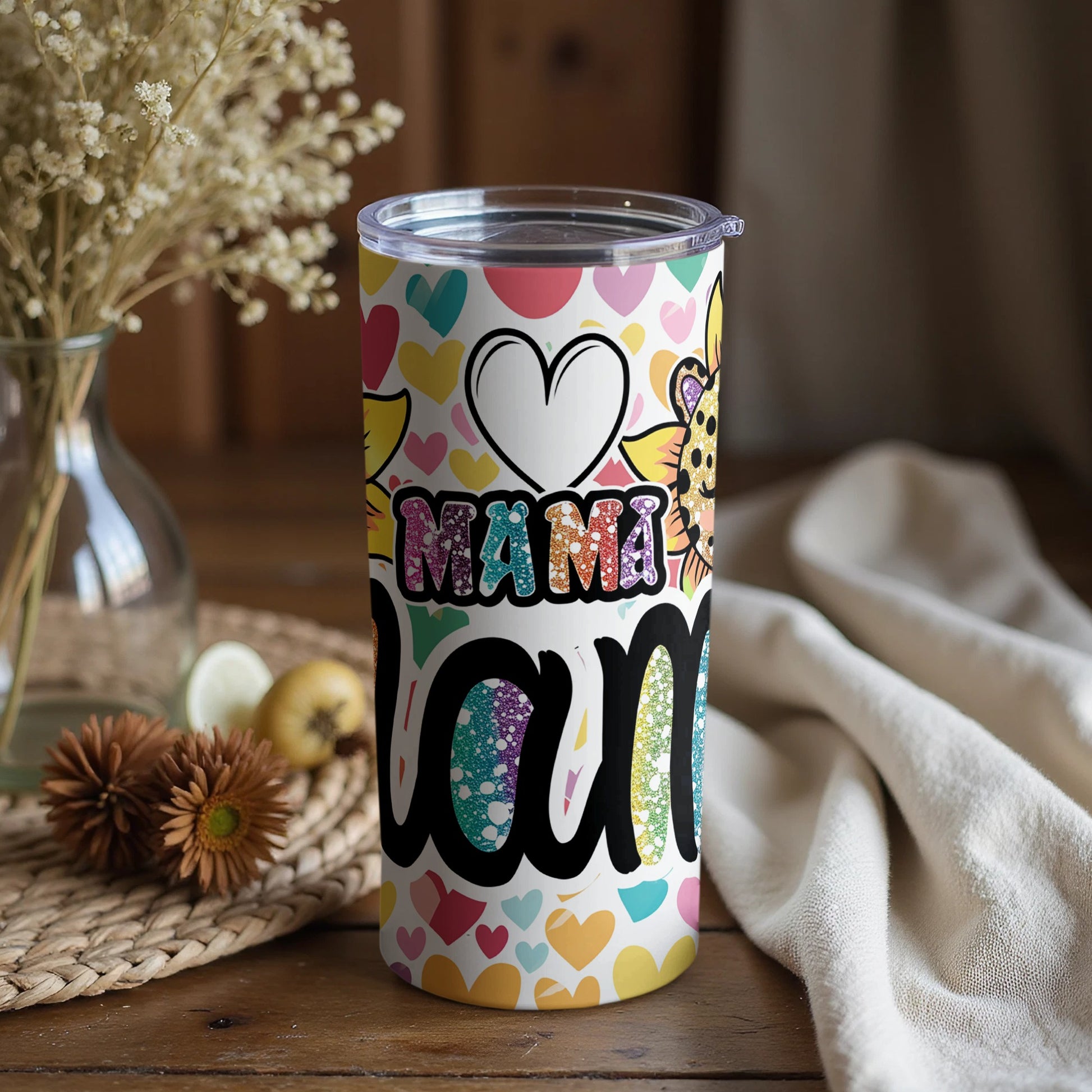 Colorful Heart Design Mami Love Tumbler Cup