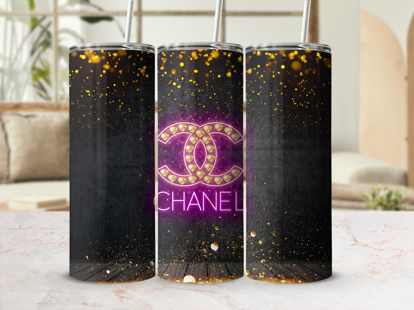 Glittery Gold Splatter CC Design Tumbler Cup