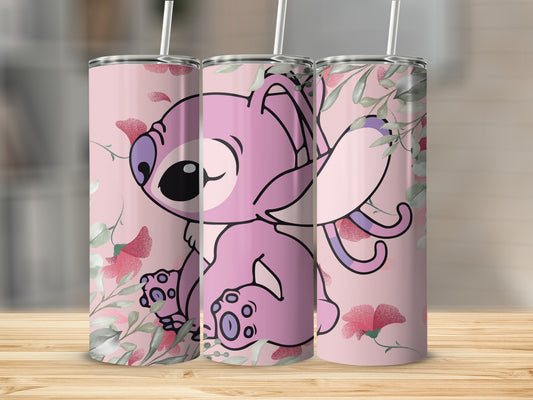 Cute Cartoon Pink Creature Floral Pattern Tumbler