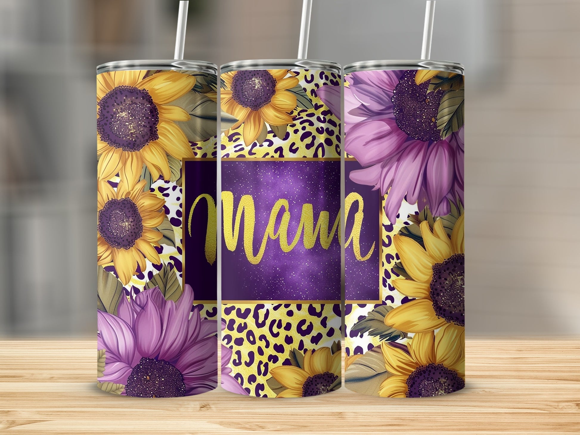 Purple and Yellow Sunflower Mama Tumbler Cup