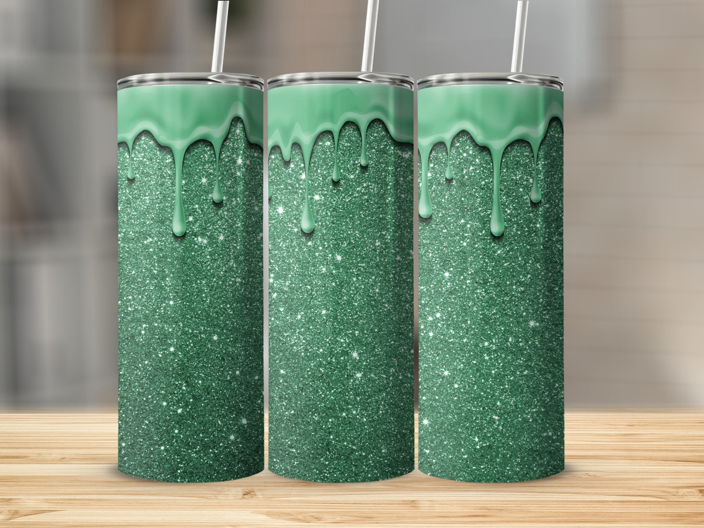 Sparkling Green Drip Effect Insulated Tumbler