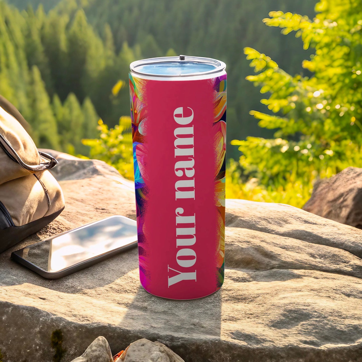 Customizable Floral Insulated Travel Beverage Tumbler