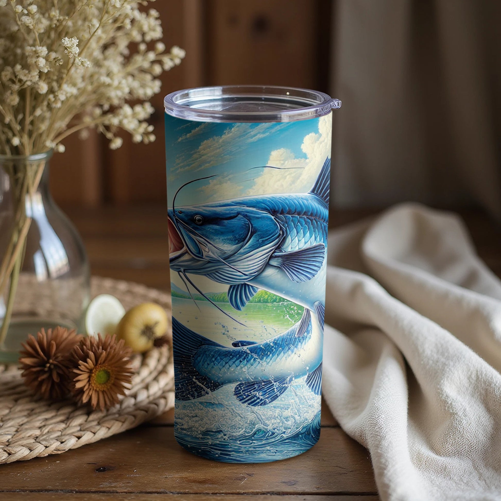 Beautifully Detailed Blue Catfish Art Insulated Tumbler