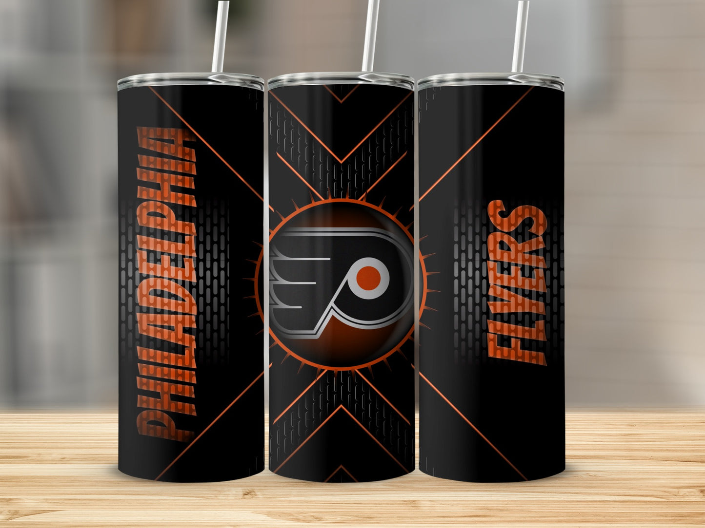 Philadelphia Flyers Team Hockey Logo on Black Tumblers