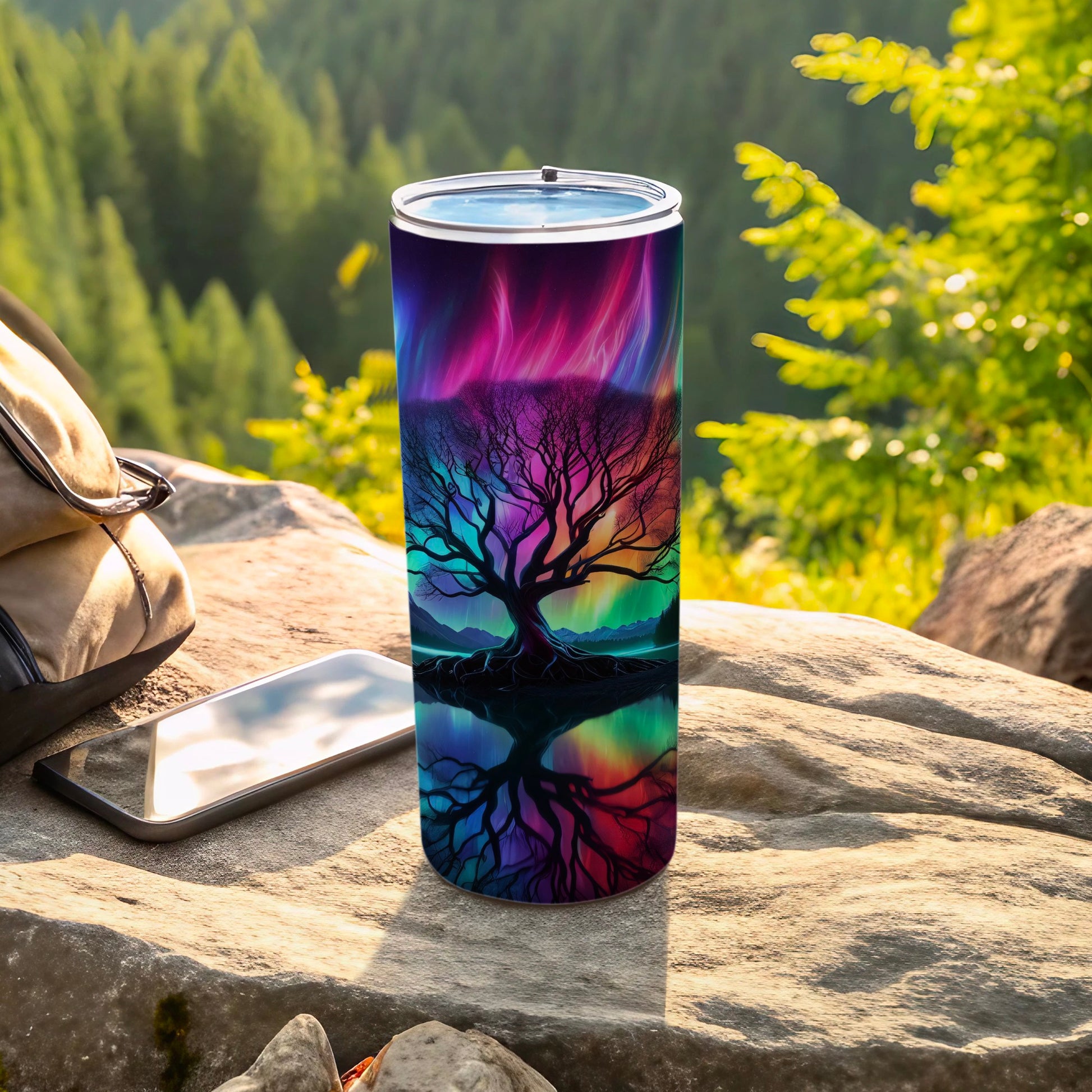 Vibrant Night Sky Tree Design Insulated Tumbler