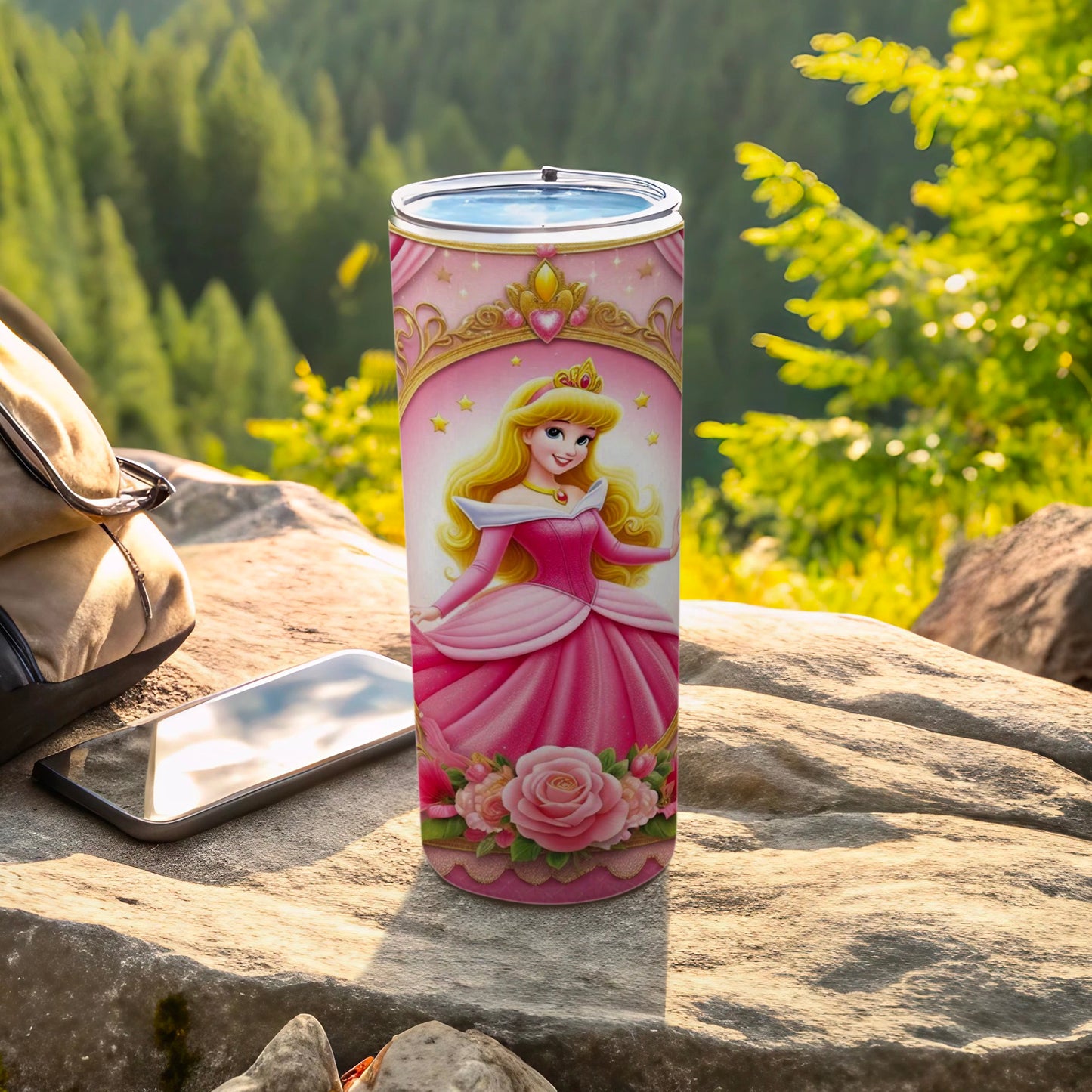 Princess Pink Dress Tumbler with Crown Design