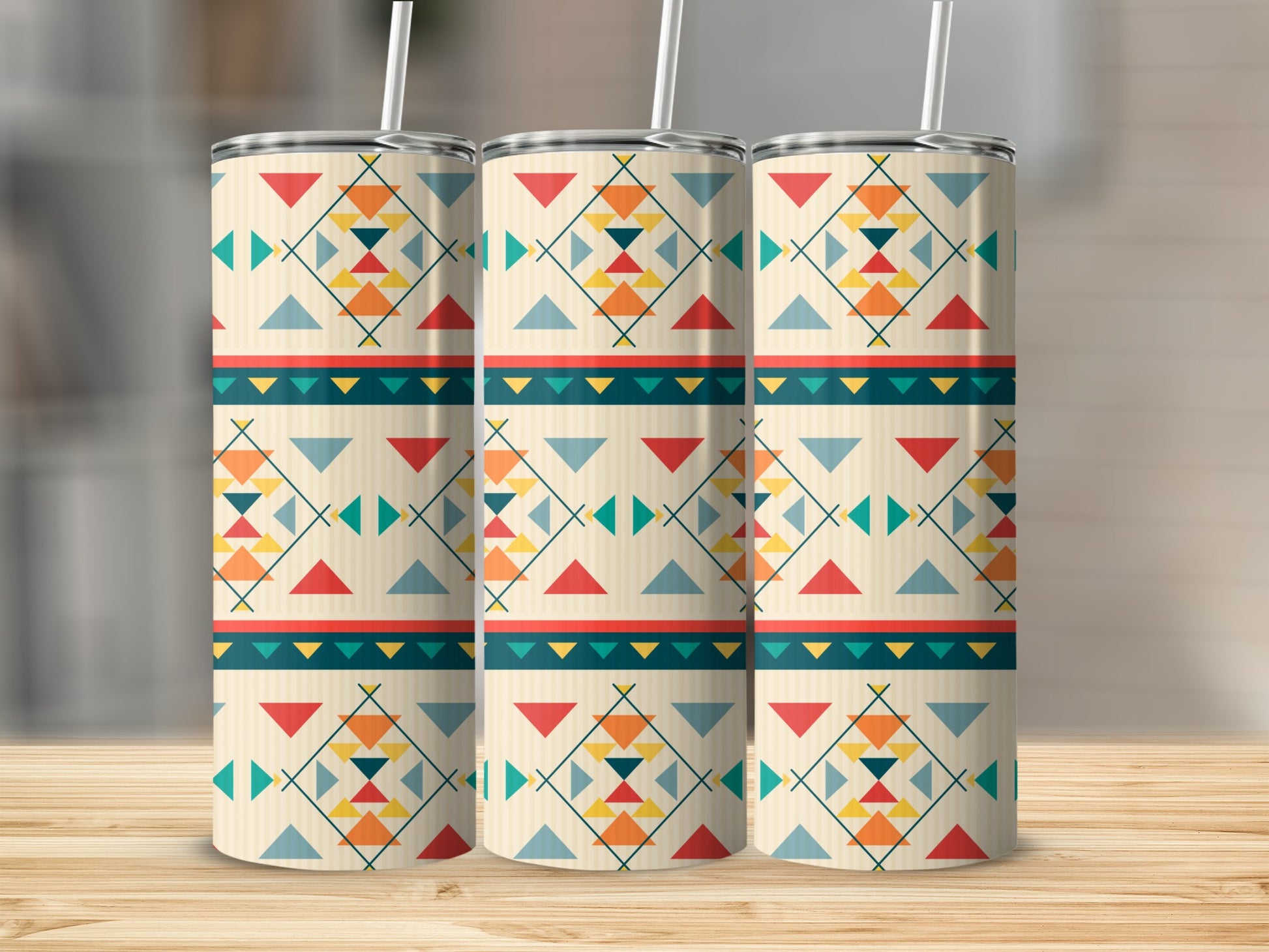 Vibrantly Patterned Geometric Design Drinkware Tumbler