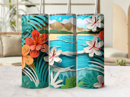 Colorful Tropical Beach Scene Design Tumbler