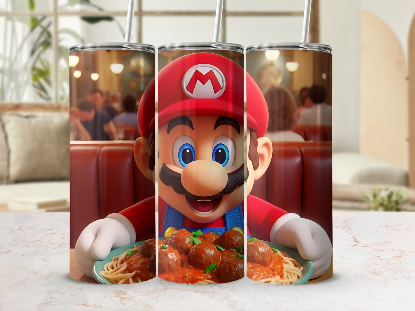 Cartoon Character Eating Spaghetti Insulated Tumbler