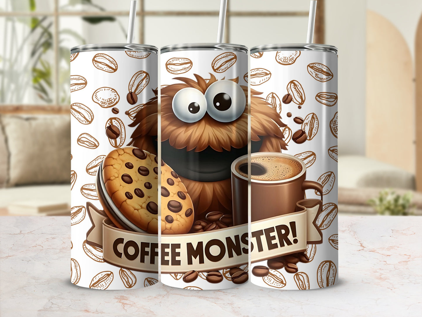 Coffee Monster Fun Design Tumbler Cup for Enthusiasts
