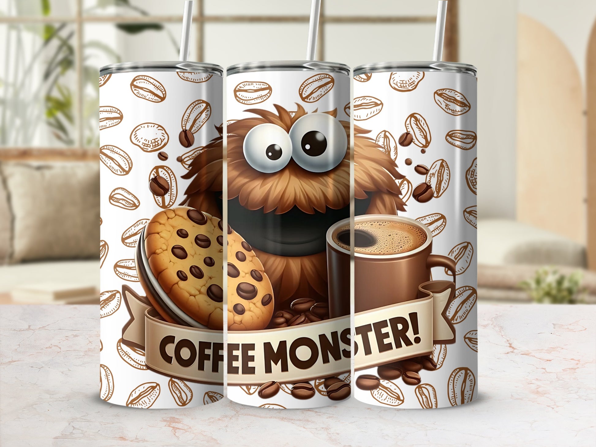 Coffee Monster Fun Design Tumbler Cup for Enthusiasts