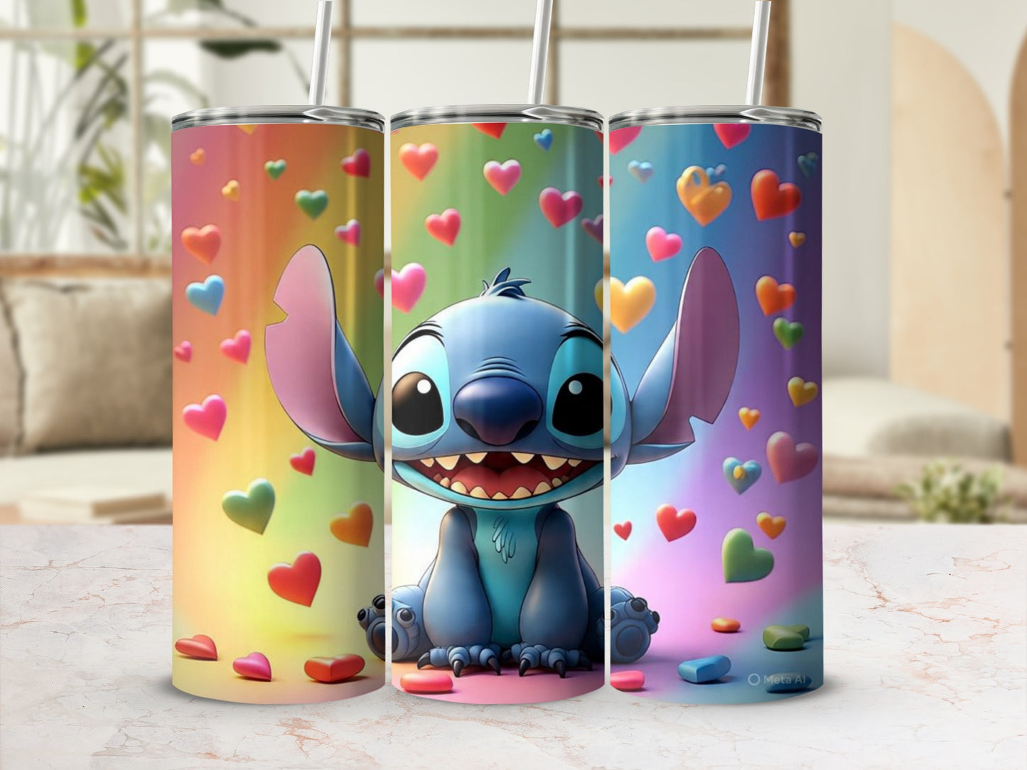 Colorful Cute Character and Hearts Tumbler Cup