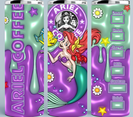 3D Puff Ariel Coffee Mermaid Starbucks tumbler