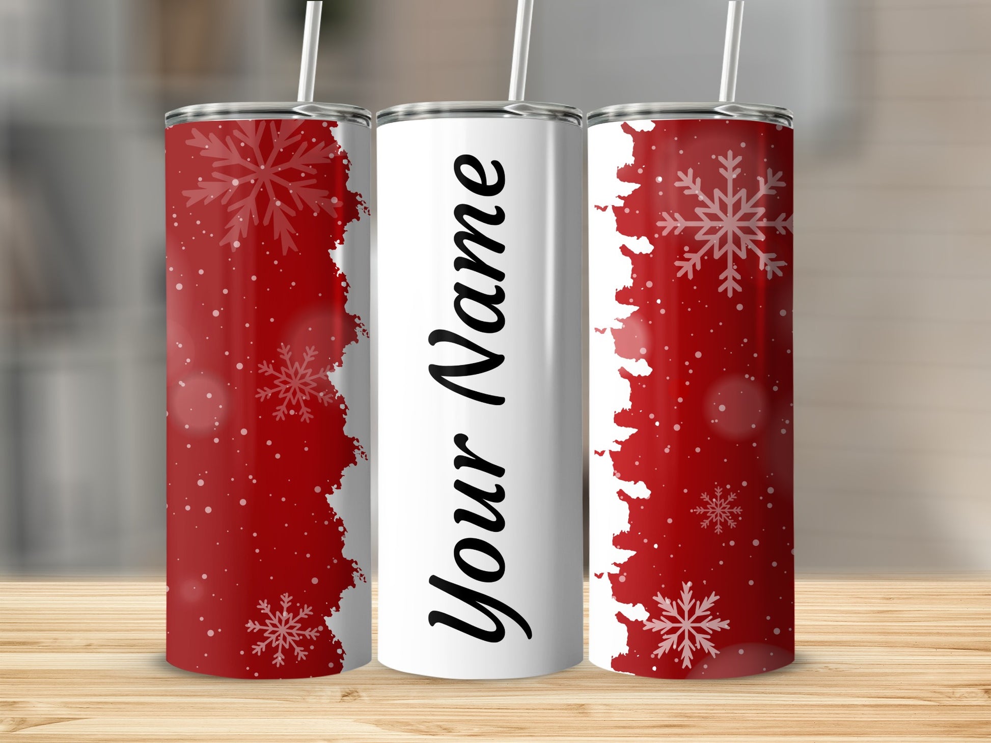 Personalized Red White Snowflake Christmas Tumbler
