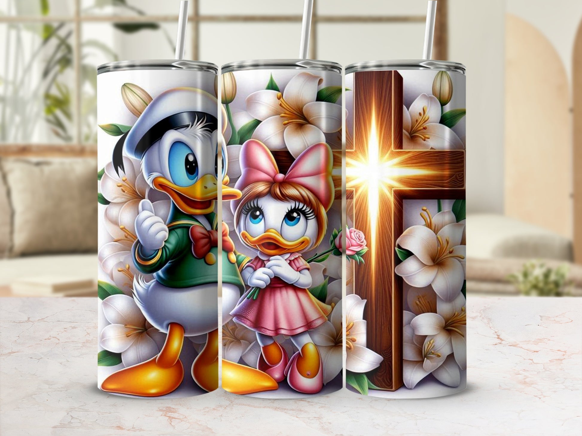 Adorable Donald and Daisy Duck Tumbler Unique Design