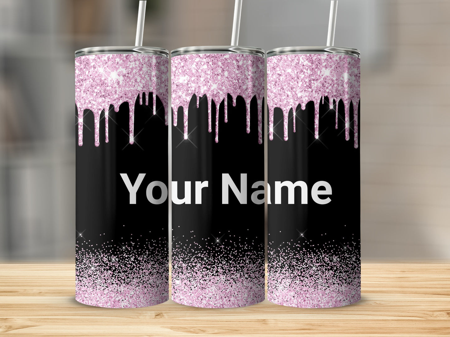 Pink Glitter Drip Personalized Tumbler with Name