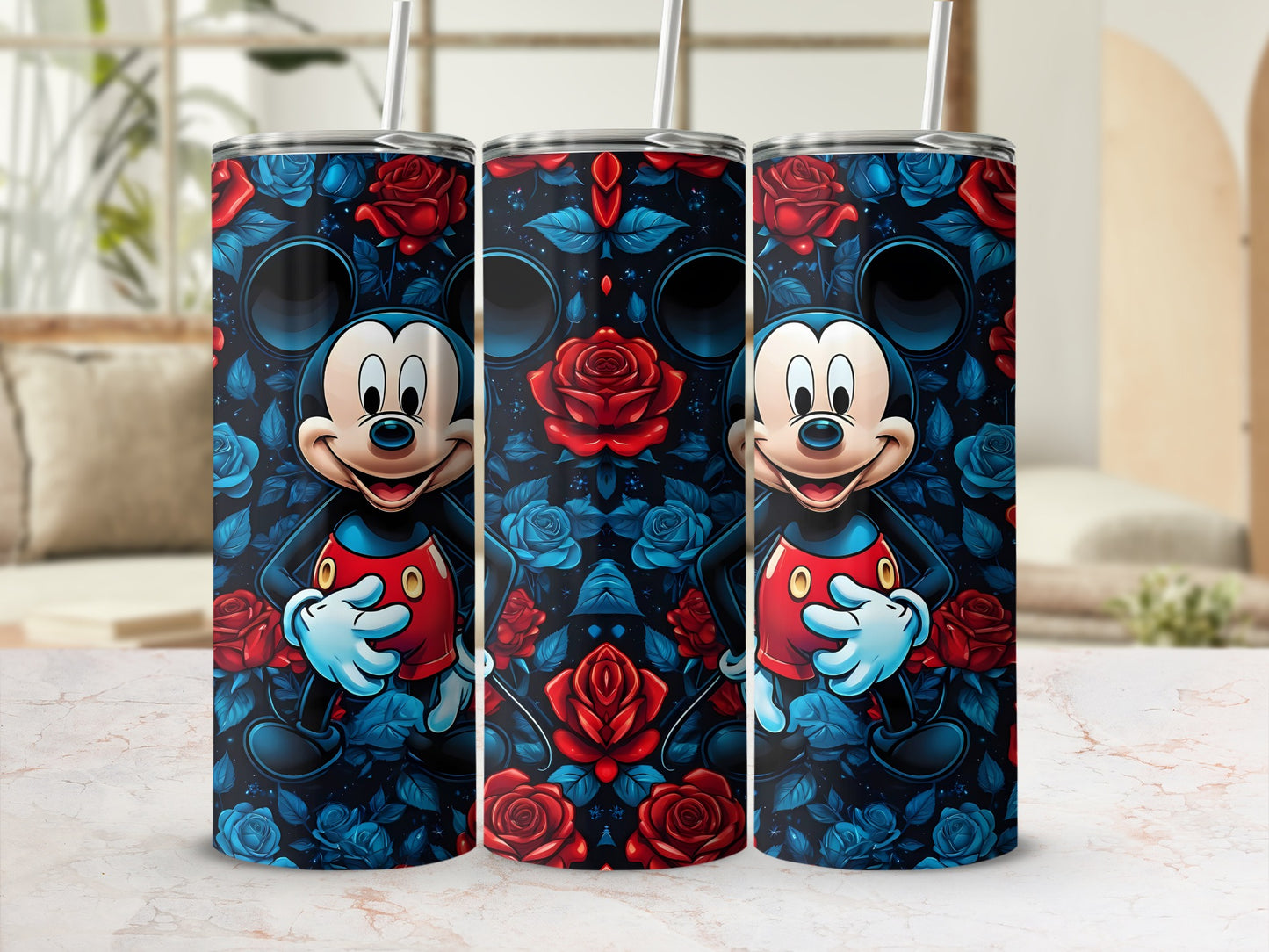 Mickey Mouse Floral Themed Double Walled Tumblers