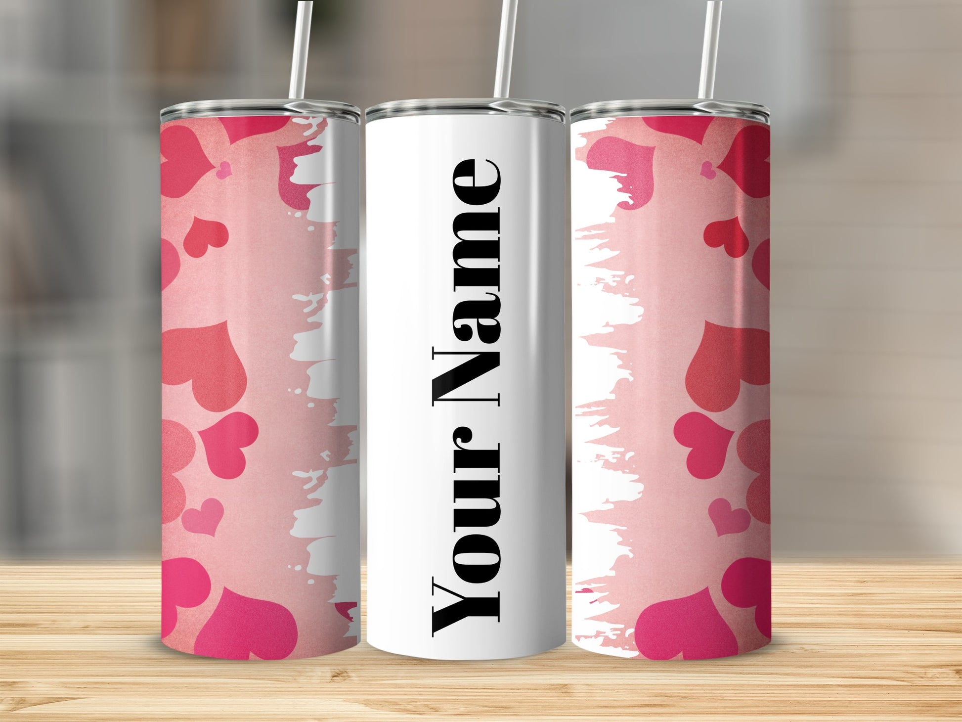 Personalized Hearts and Name Design Tumbler Cup