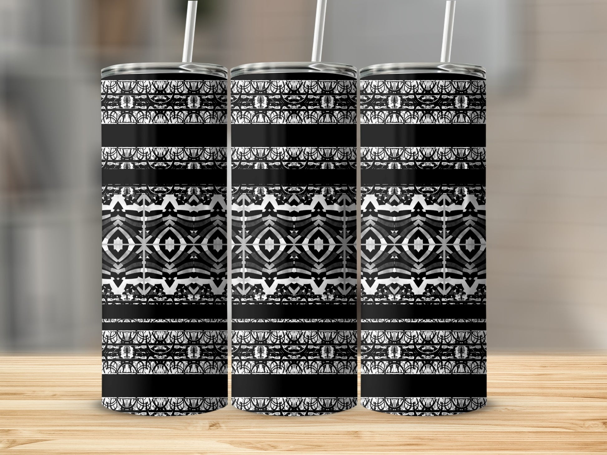 Black and White Geometric Patterned Tumbler
