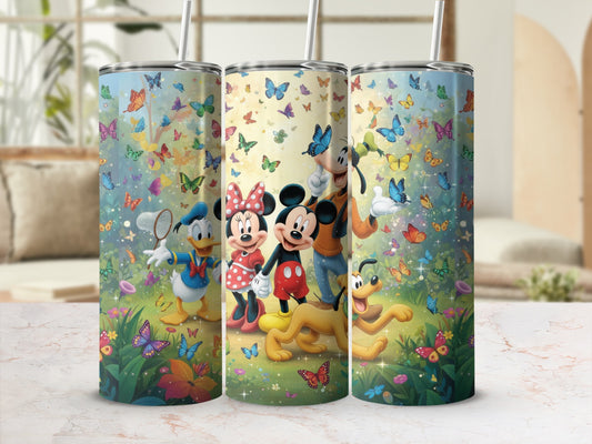 Colorful Butterfly Garden With Cartoon Characters Tumbler