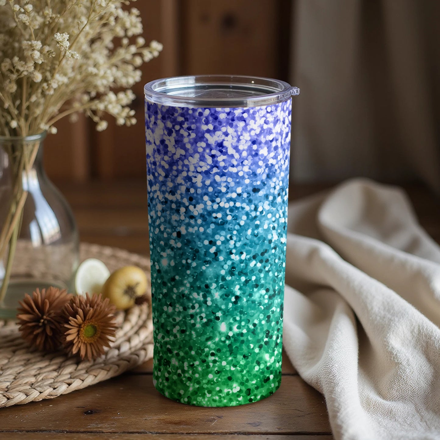 Blue Green and White Gradient Insulated Tumbler Cup