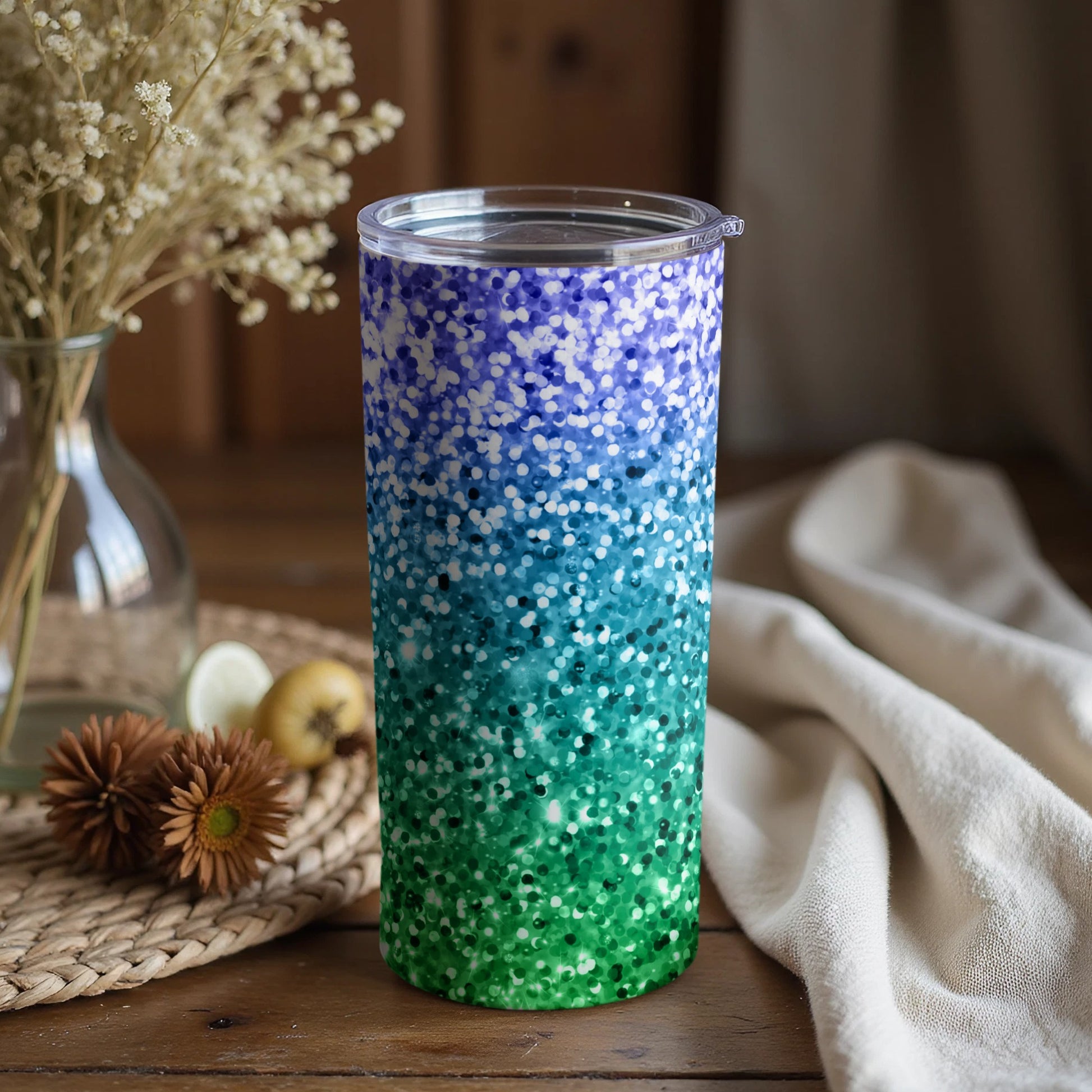 Blue Green and White Gradient Insulated Tumbler Cup