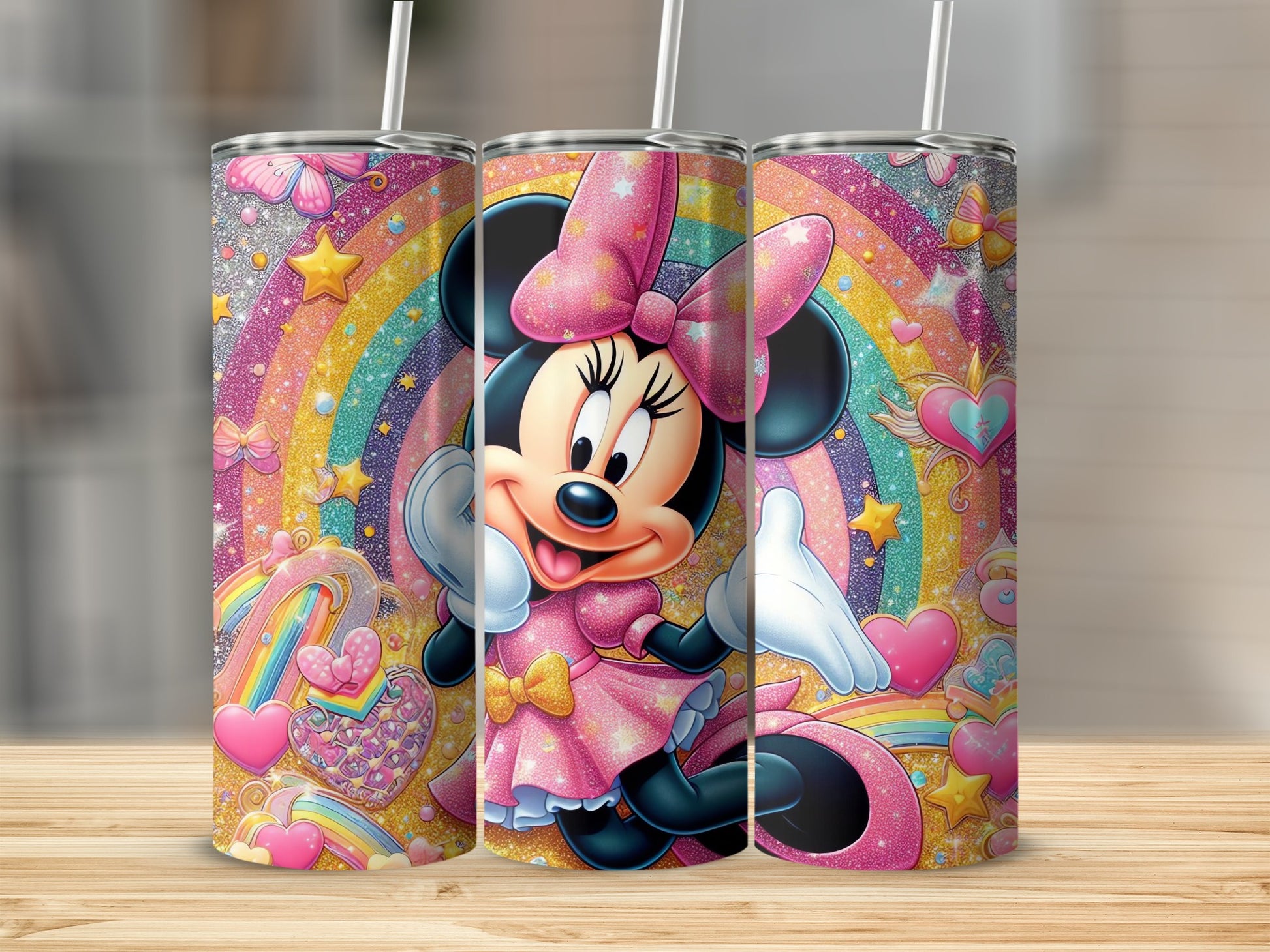 Rainbow Heart Minnie Mouse Colorful Tumbler Design