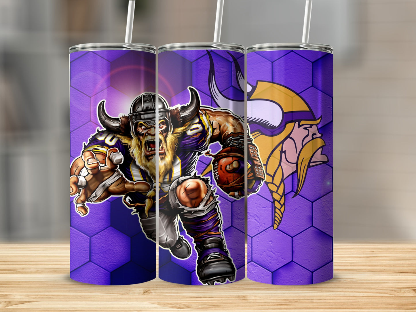 Minnesota Vikings Football Player Logo Design on Purple Tumblers