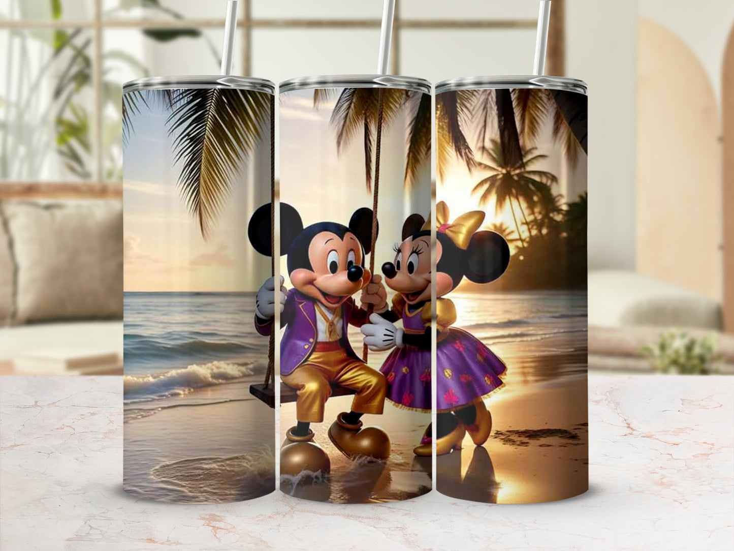 Tropical Beach Mickey and Minnie Tumbler Set for Sale