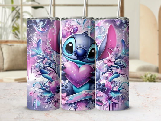 Cute Alien Character Holding Heart on Colorful Tumbler