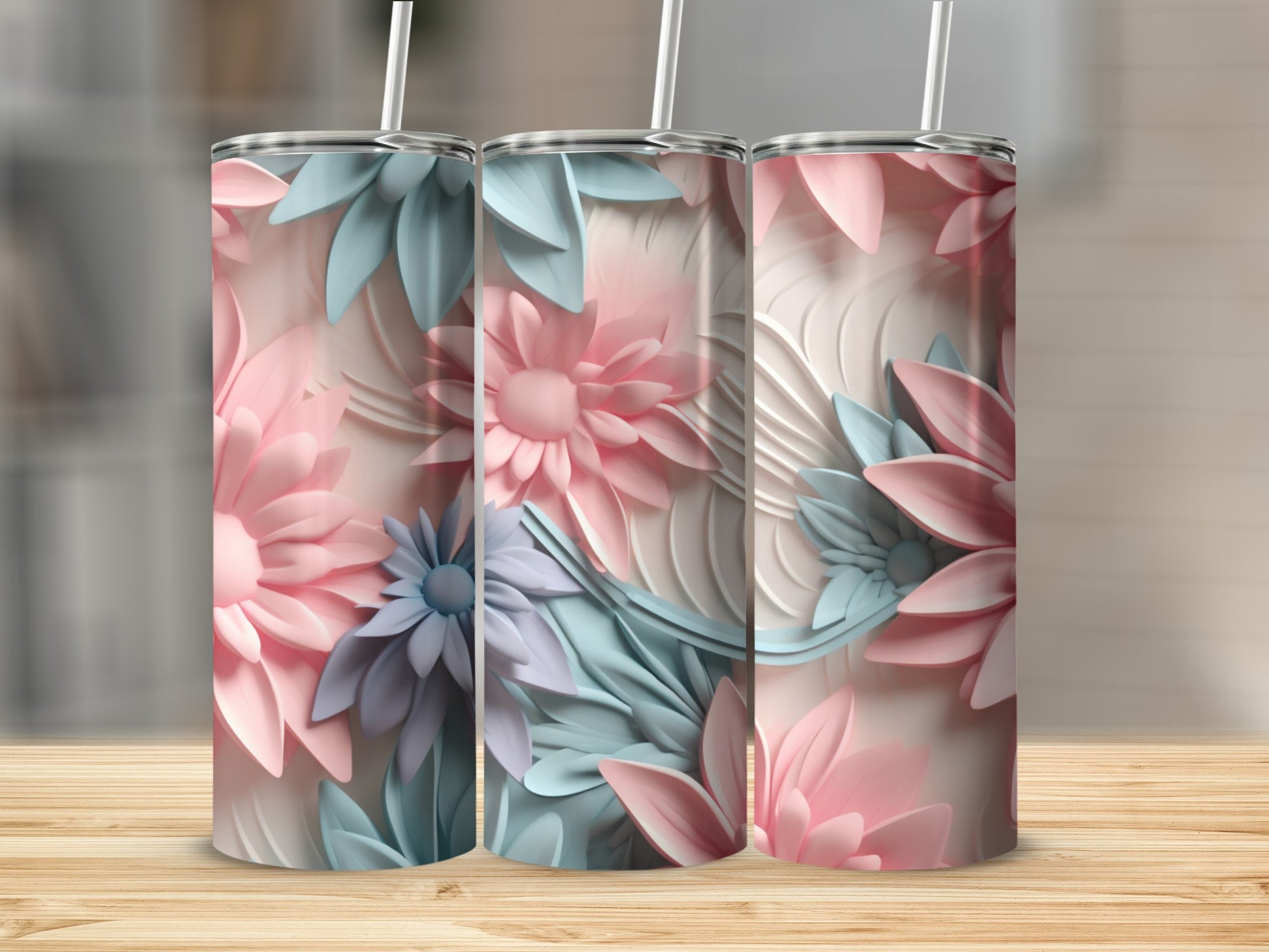 Floral High-Quality Insulated Tumbler with Straw