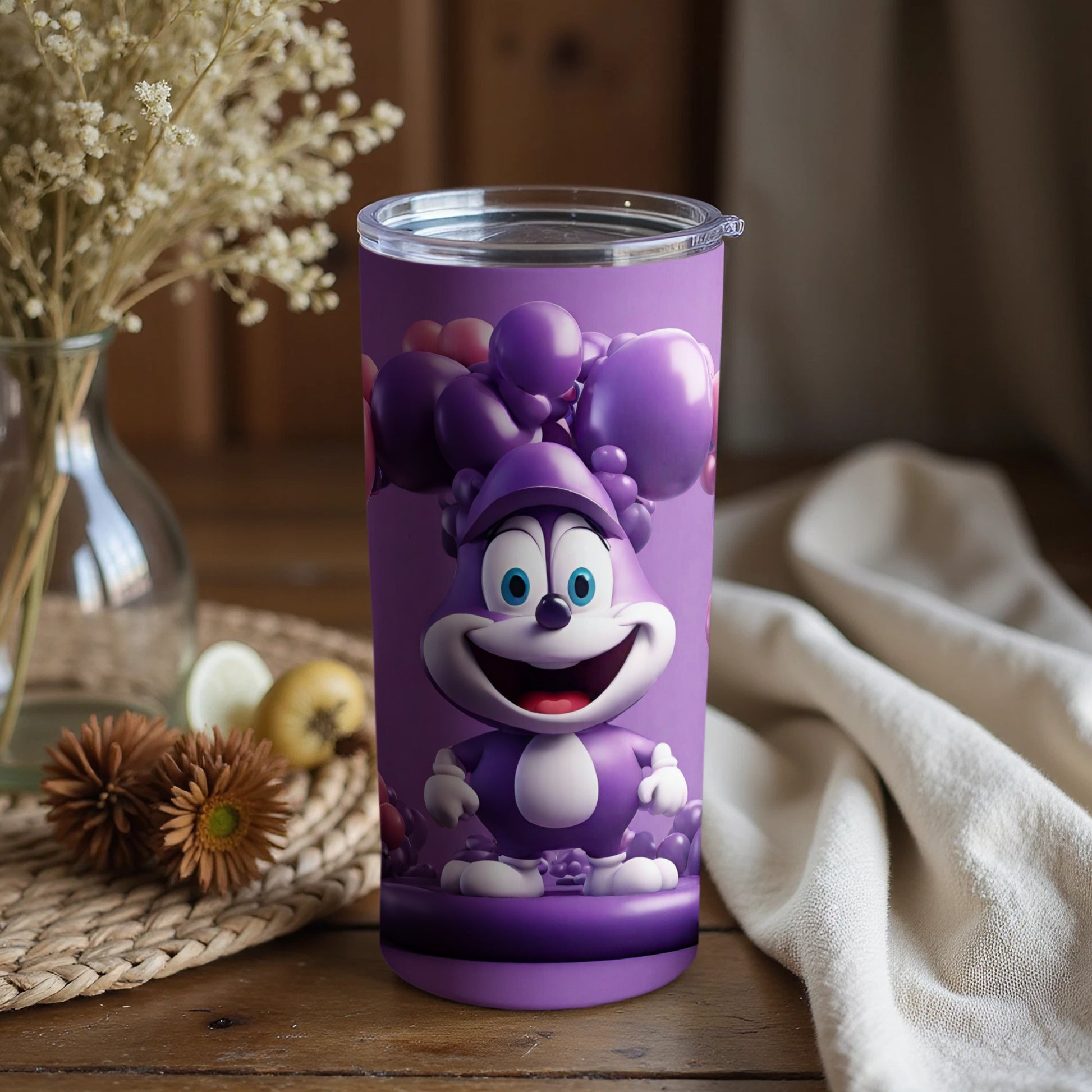 Cheerful Purple Character Design Tumbler Cup