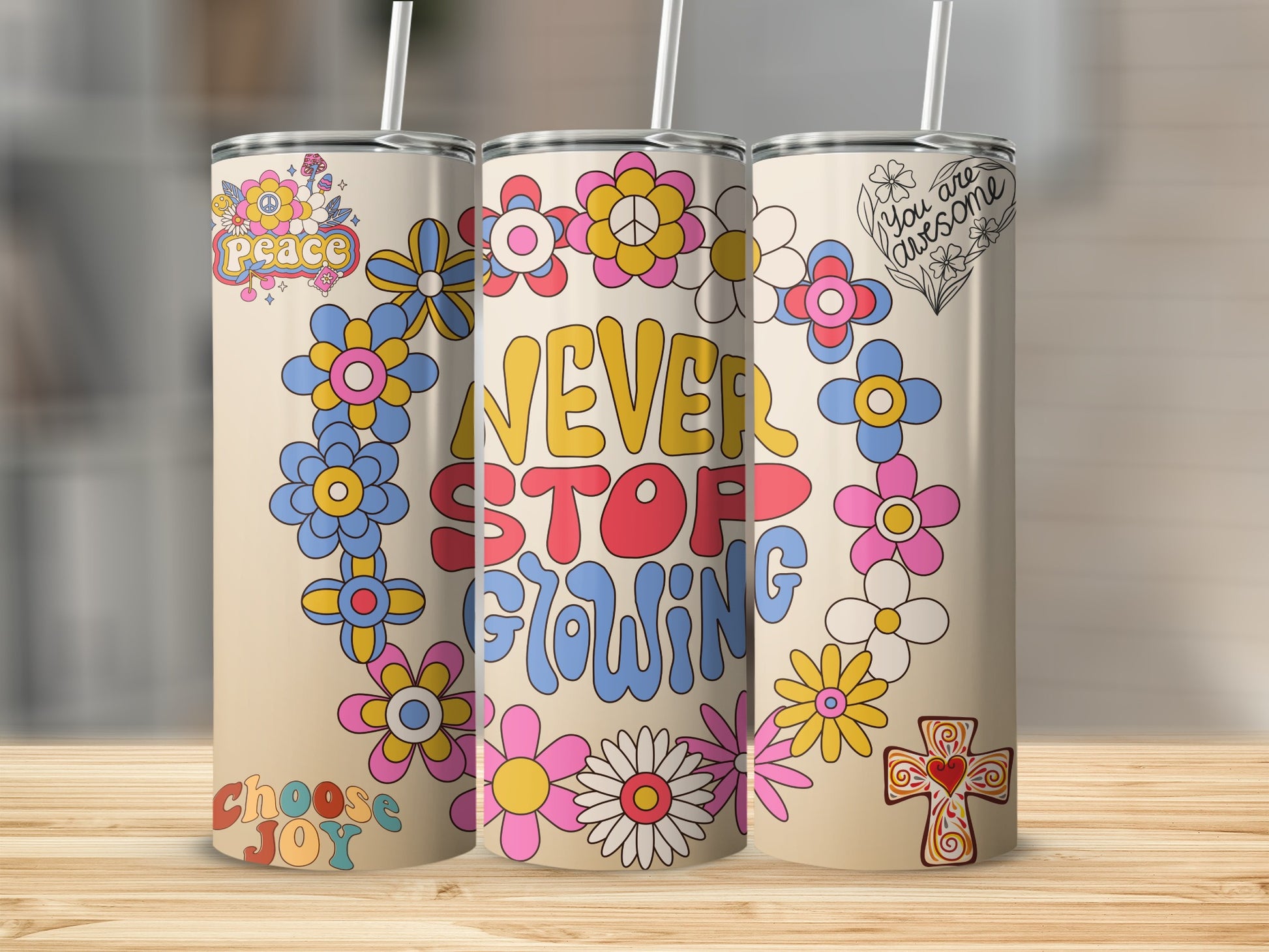 Colorful Flower Designs with Inspirational Quotes