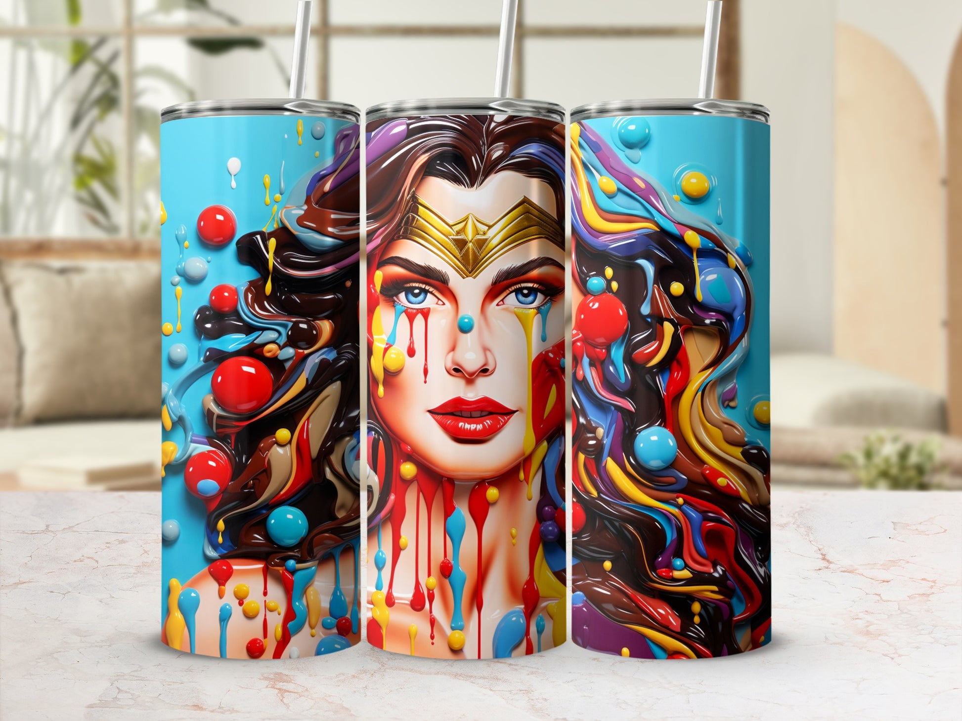 Vibrant Wonder Woman Artwork Stainless Steel Tumbler