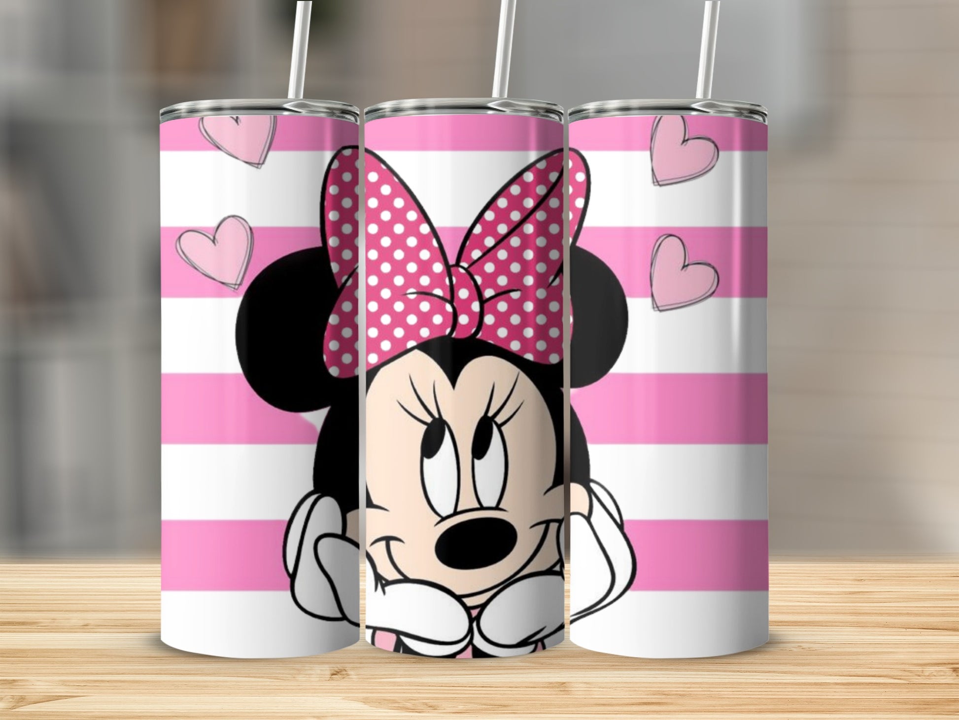Minnie Mouse Pink Stripes and Hearts Tumbler Product