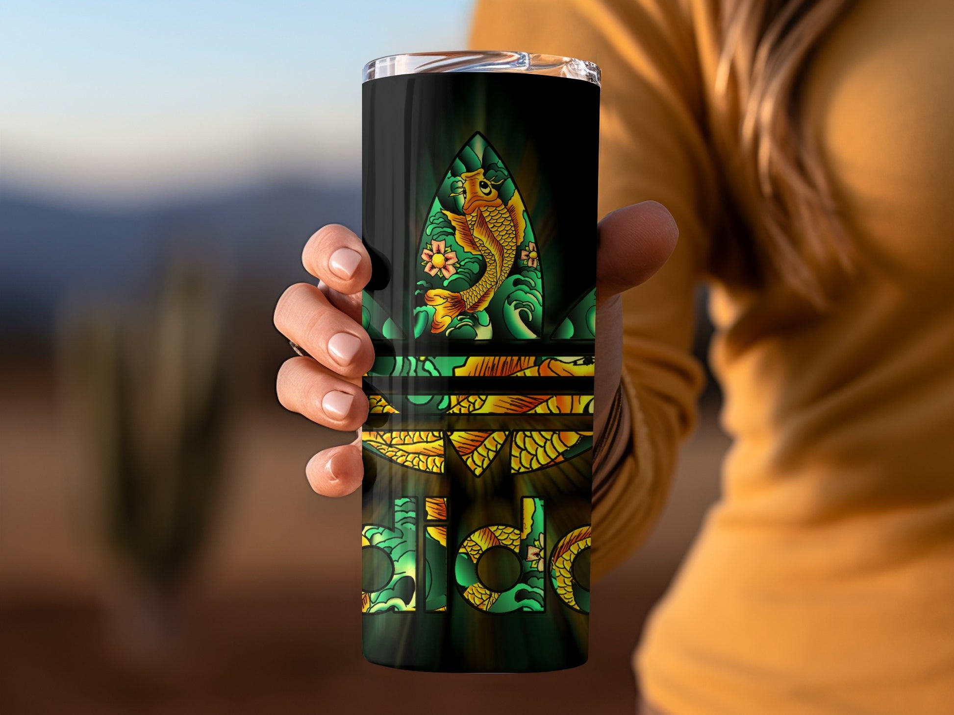Vibrant Fish and Floral Design Travel Mug