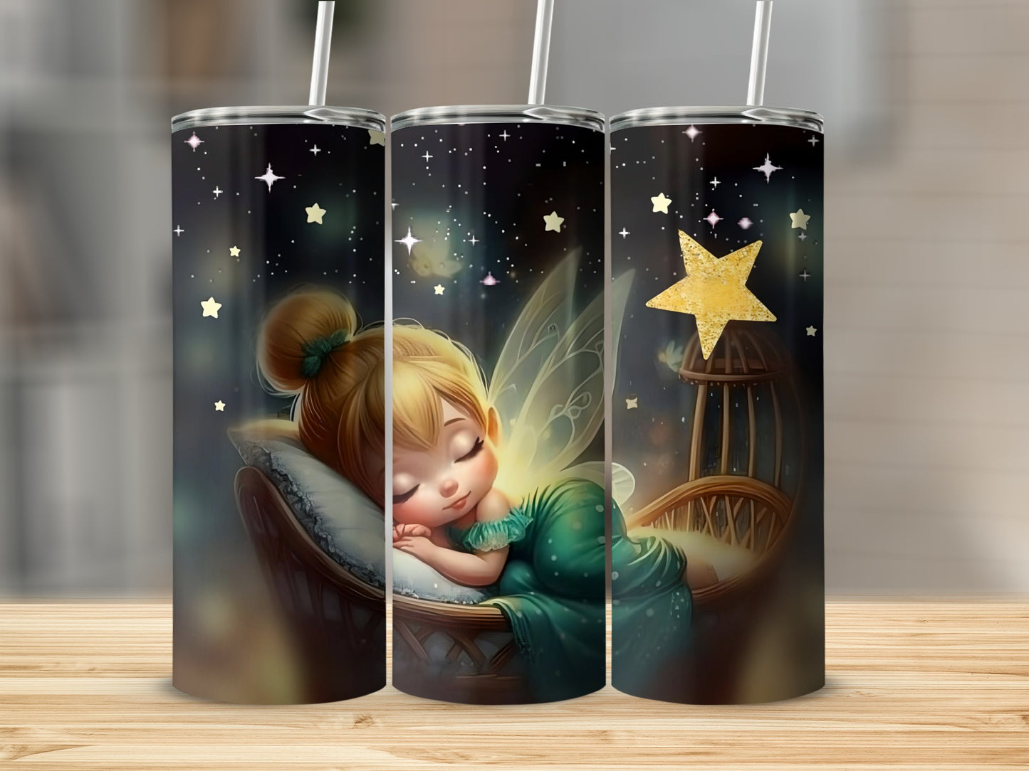 Fairy Tale Sleeping Fairy Design Tumbler with Stars