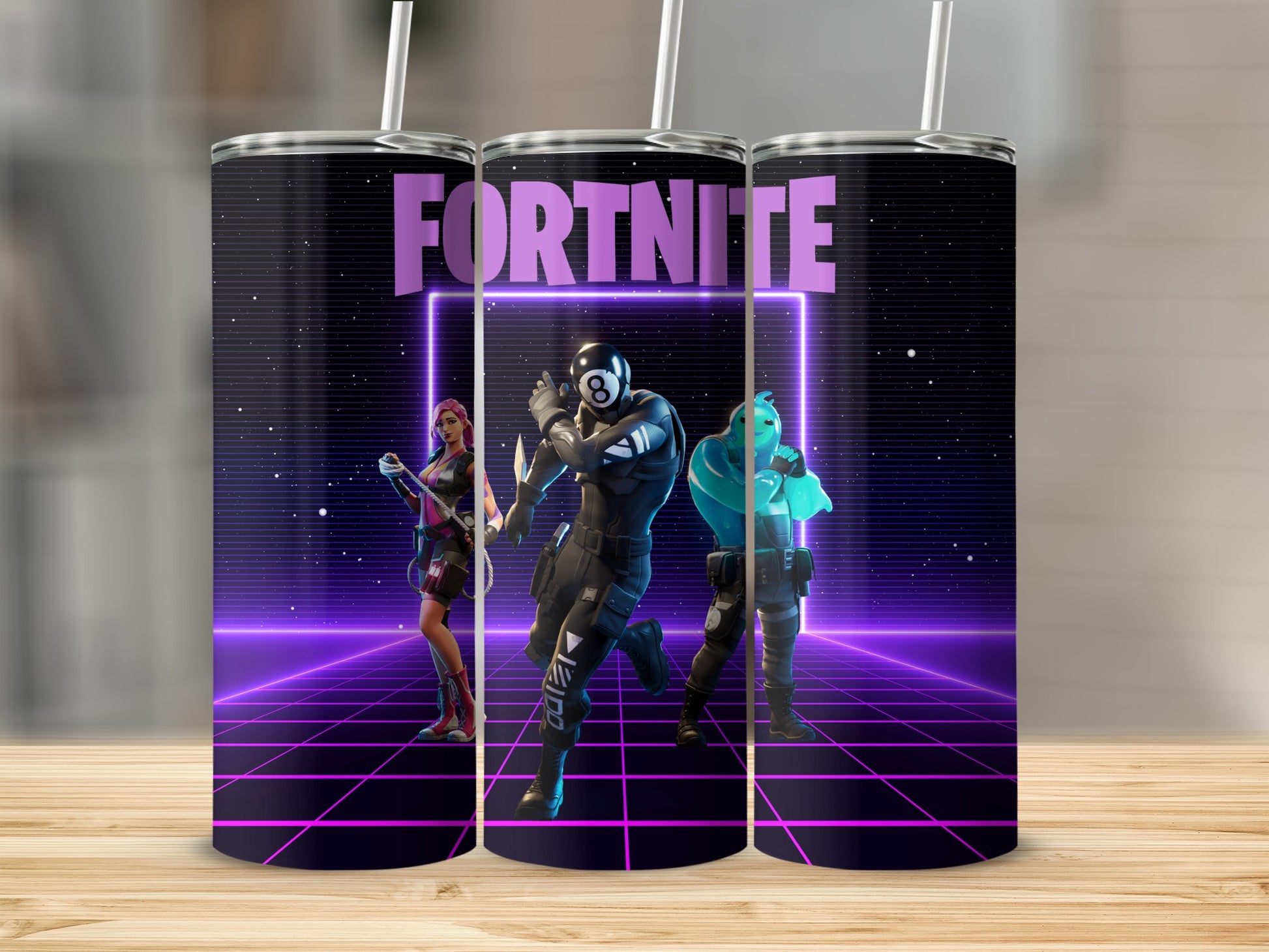 Fortnite Characters Black and Purple Themed Tumbler