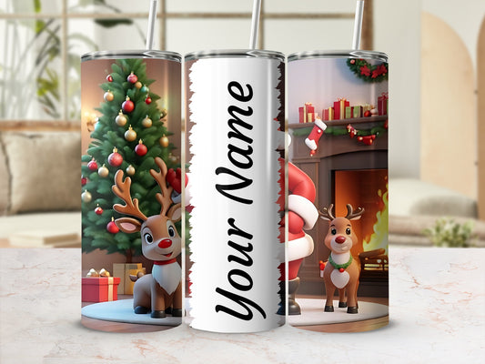 Personalized Christmas Reindeer Santa Tumbler With Straw