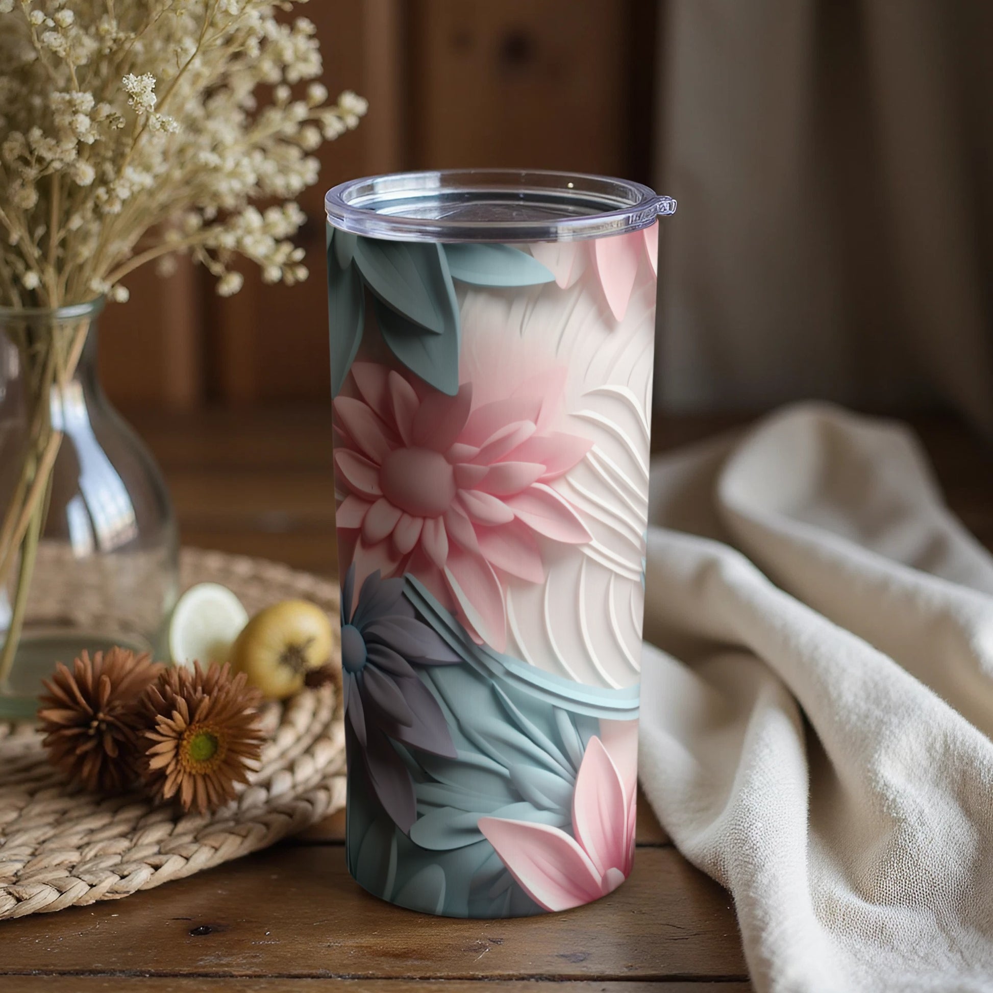 Floral Pattern Stainless Steel Insulated Tumbler Cup